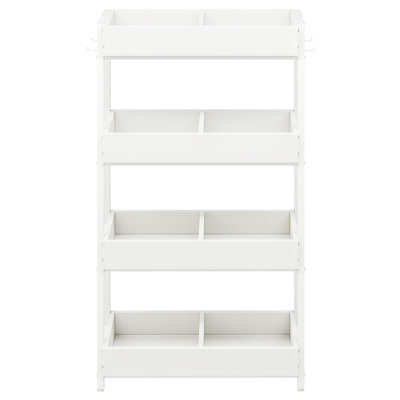 Four Tier Wooden Produce Organizer Rack with Slanted Bins for Kitchen Pantry and Grocery Store Display