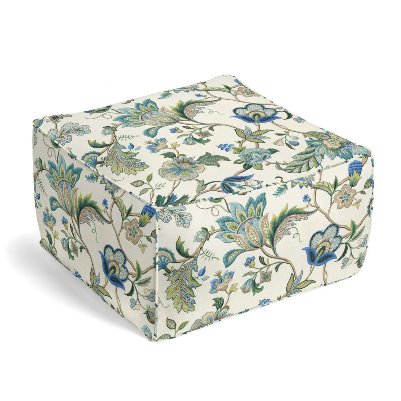 Upholstered Pouf, TrueBlue Linen Blend/Rayon/Viscose
