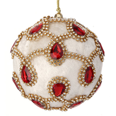 4" Velvet With Jewel Rhinestone Ball Ornament