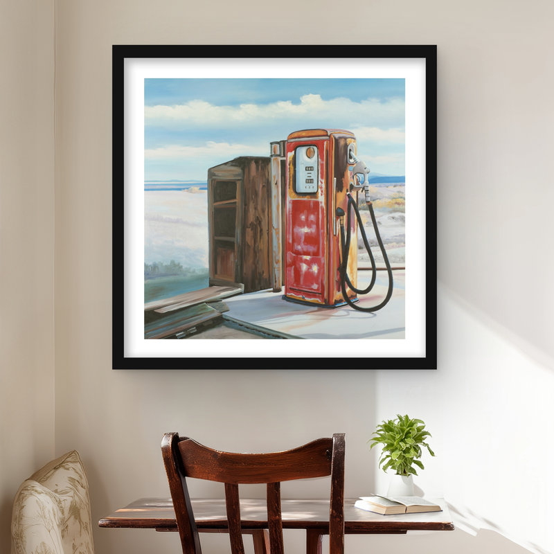 Old Gas Pump - Red Living Room Framed Matted Print Decor