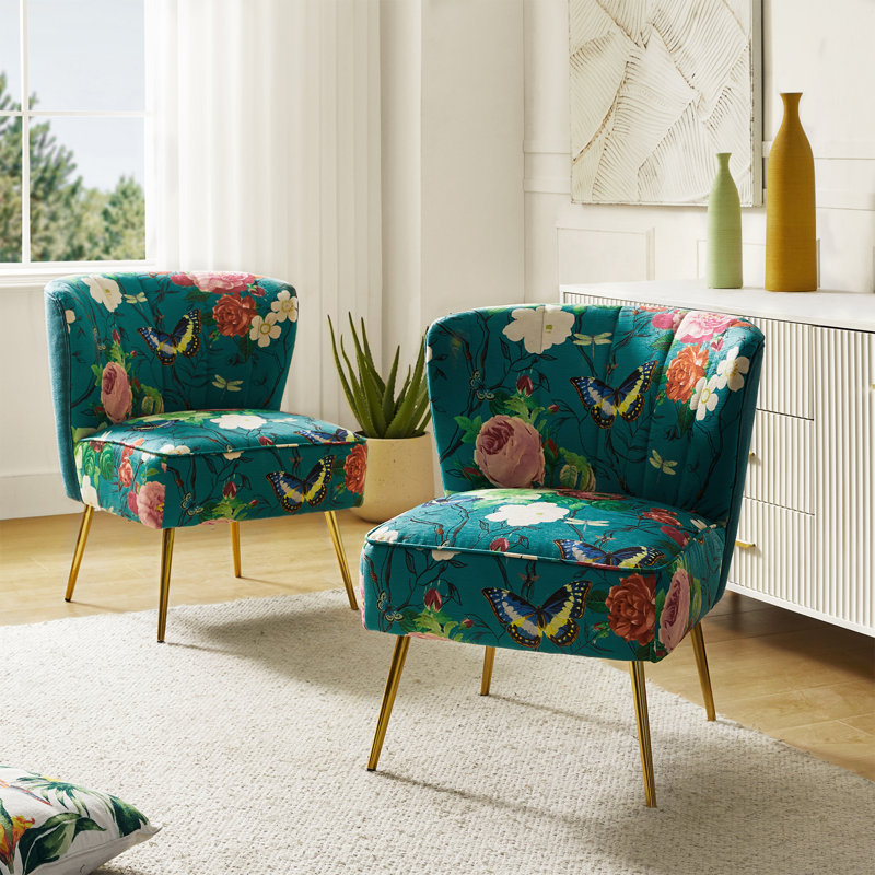 Amata Wooden Upholstery Armless Accent Chair, Blue