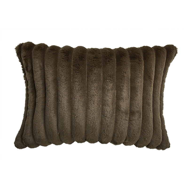 Faux Fur Lines Rectangular Pillow Cover & Insert, Dark Coffee