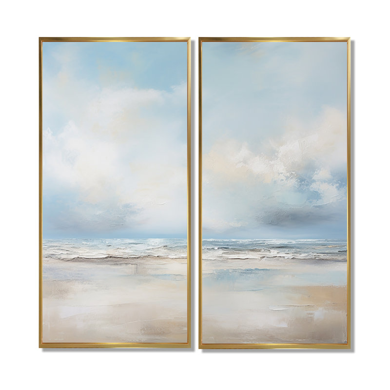 Coastal Beach Minimal Scenery V - Coastal Coastal Ocean, art mural, H 32 po x l 32 po, Impression encadrée flottante, Doré