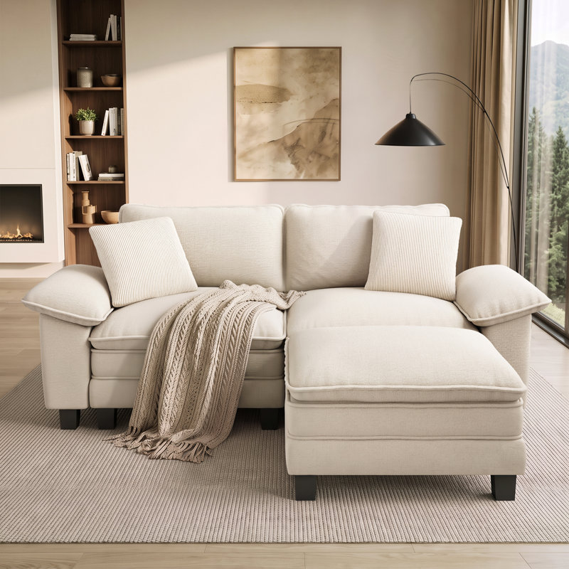 Canapé modulaire 88 places pour salon, canapé 3 places à assise profonde avec repose-pieds 88 po, Chenille ivoire