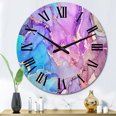 Mauve et bleu liquide Art VI - horloge murale moderne