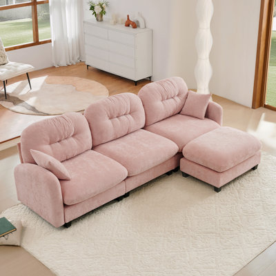 Canapé modulaire modulaire en forme de L avec repose-pieds, tissu chenille de qualité supérieure, dossier capitonné, conception ergonomique