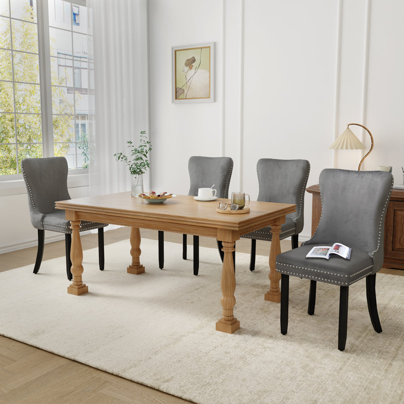 Velvet Wing Back Dining Chairs Set of 4, Gray