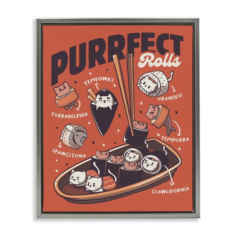 Cadre flottant Purrfect Rolls, chats par Tobe Fonseca, Cadre flottant gris lustré, H 21 po x l 17 po