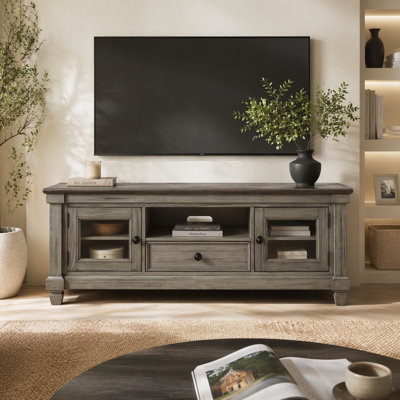 Meuble télé 1 pièce avec armoires de rangement à tiroirs, meubles de salon en bois, table basse et console de télévision au fini gris antique