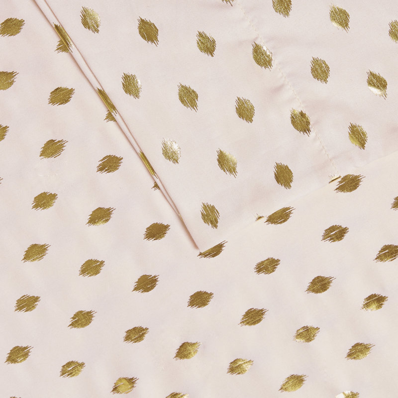 Metallic Polka Dot Printed Sheet Set, Twin XL Sheet Set + 1 Fitted Sheet + 2 Pillowcases, Blush/Gold