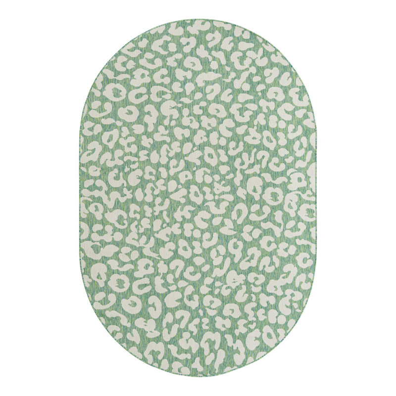 Tonquin Animal Print Machine Woven Polypropylene Indoor / Outdoor Area Rug in Blue/Gray, Oval 6'1" x 9'