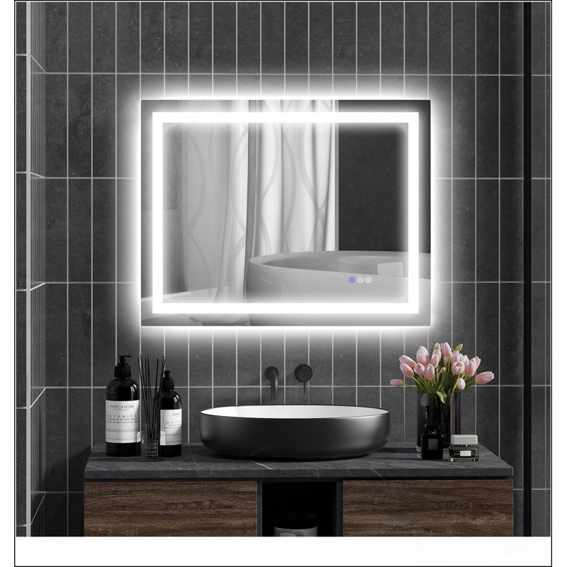 Miroir de salle de bain à DEL avec anti-buée, mémoire et température de couleur réglable, idéal pour les routines de maquillage et de soin de la peau