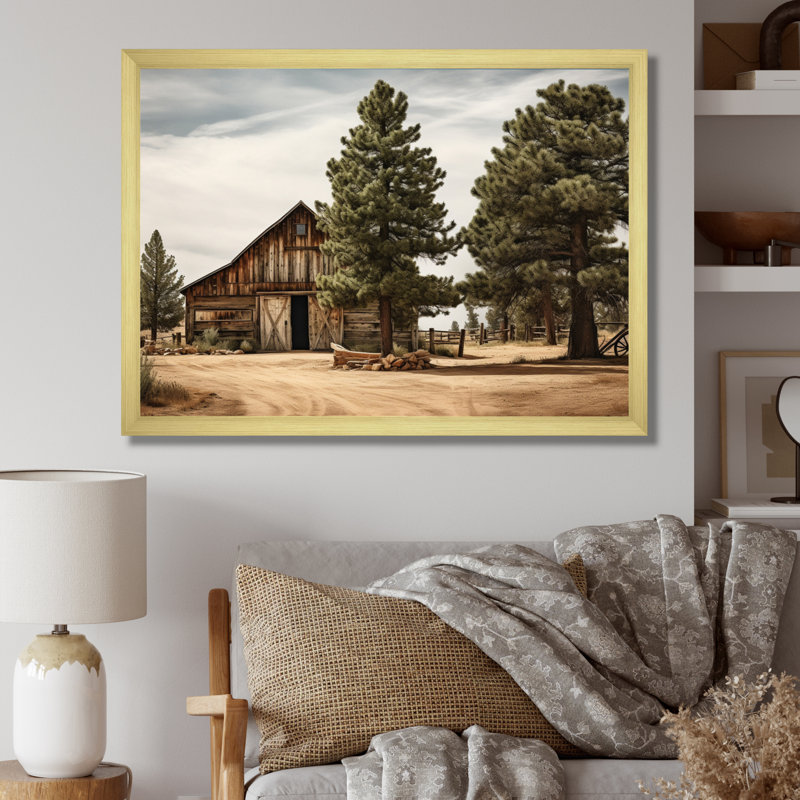 Pin, charme rustique sur bois de pin, Cadre doré simple, H 24 po x l 32 po x P 1 po