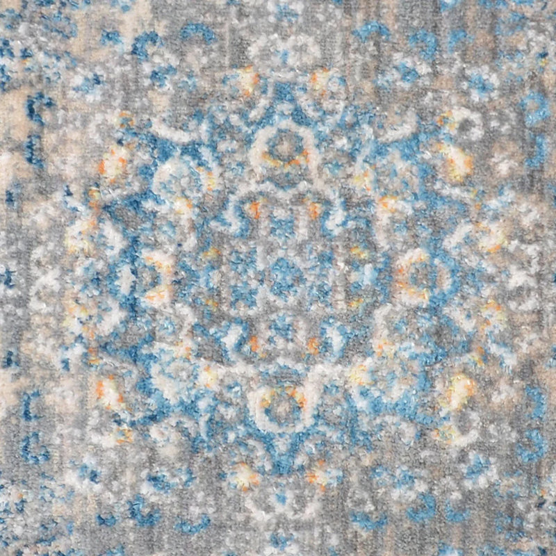 TAPIS BEIGE EN POLYESTER - Rectangle | Gris bleu | Conception orientale, tapis à faible épaisseur faits à la machine pour le salon, la chambre à coucher