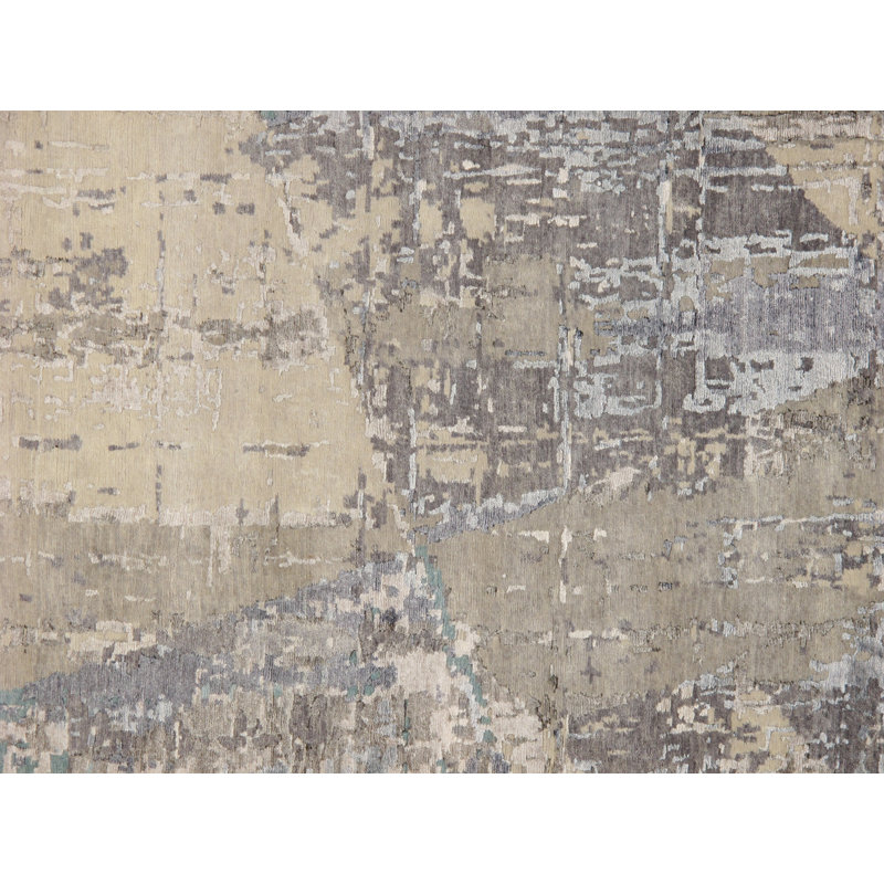 Hand Knotted Wool and Viscose Abstract Indoor Rug, Rectangle 9'11" x 13'9"