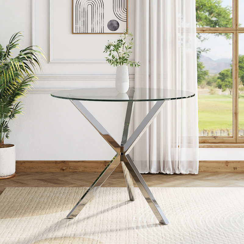 Glass Top Metal Base Dining Table