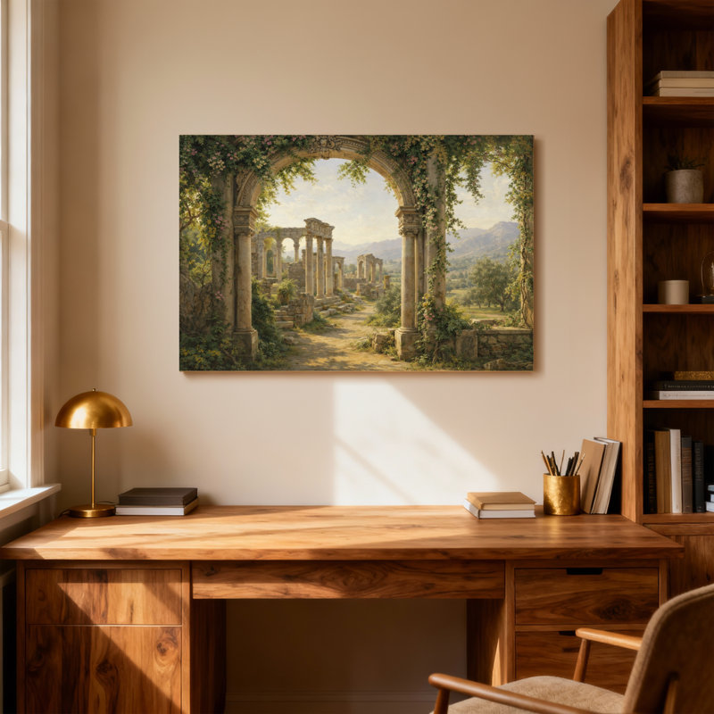 Scénique et paysages urbains Ruines antiques Arche de jardin Paysage vigne couvrant un chemin ensoleillé, H 28 po x l 40 po