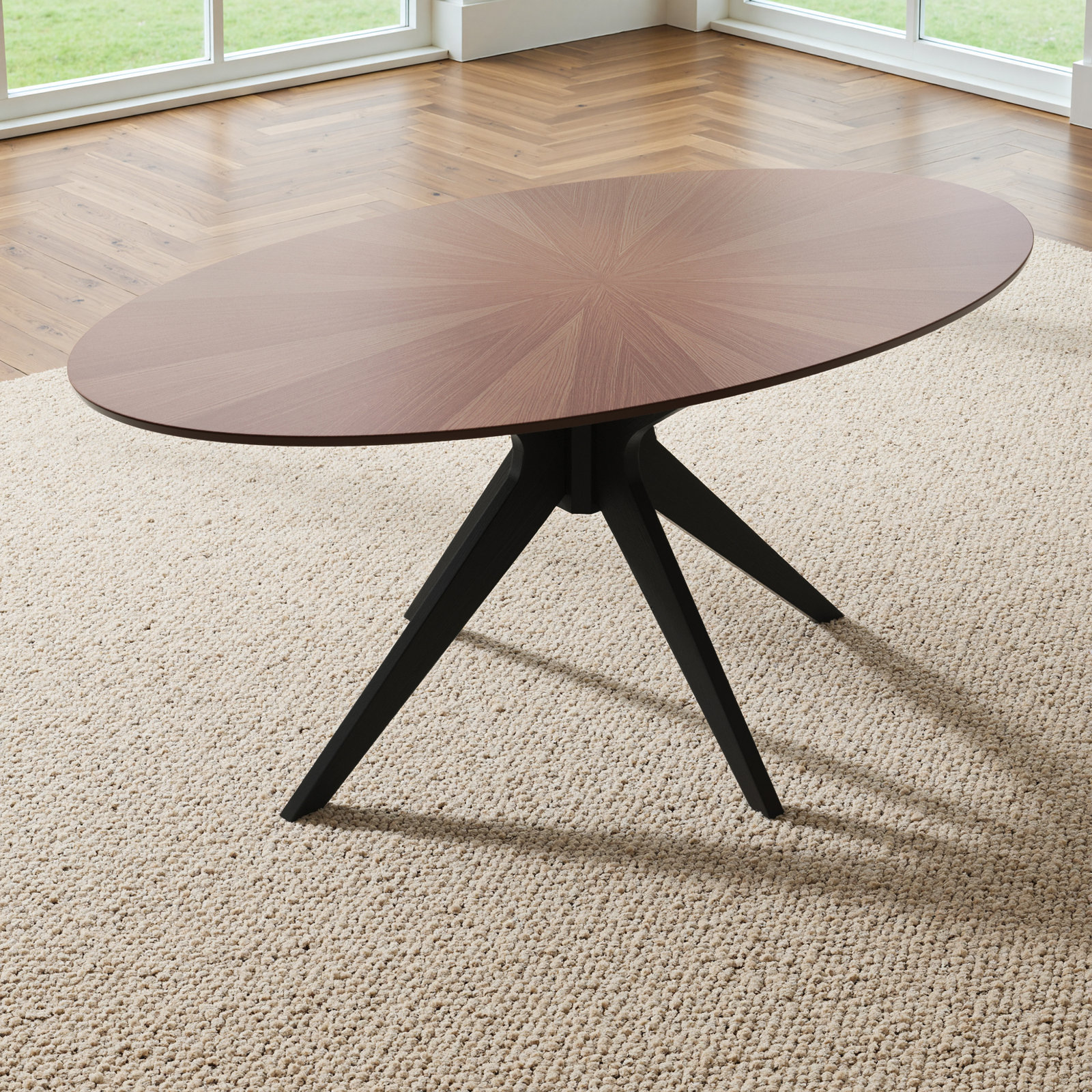 Fenway Single Coffee Table, Walnut Top/Black Base