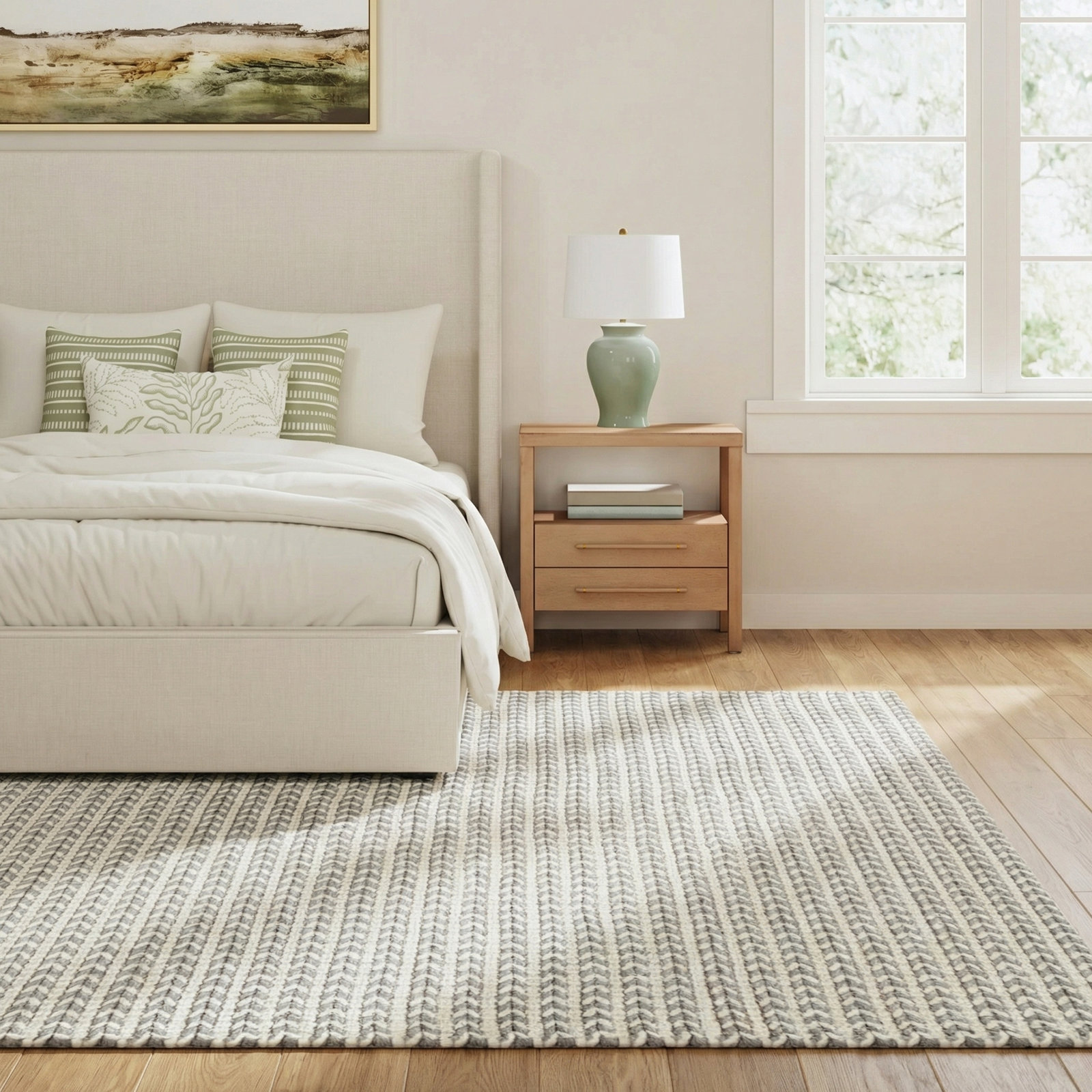 Auria Handmade Ivory Rug, Rectangle 10' x 14'