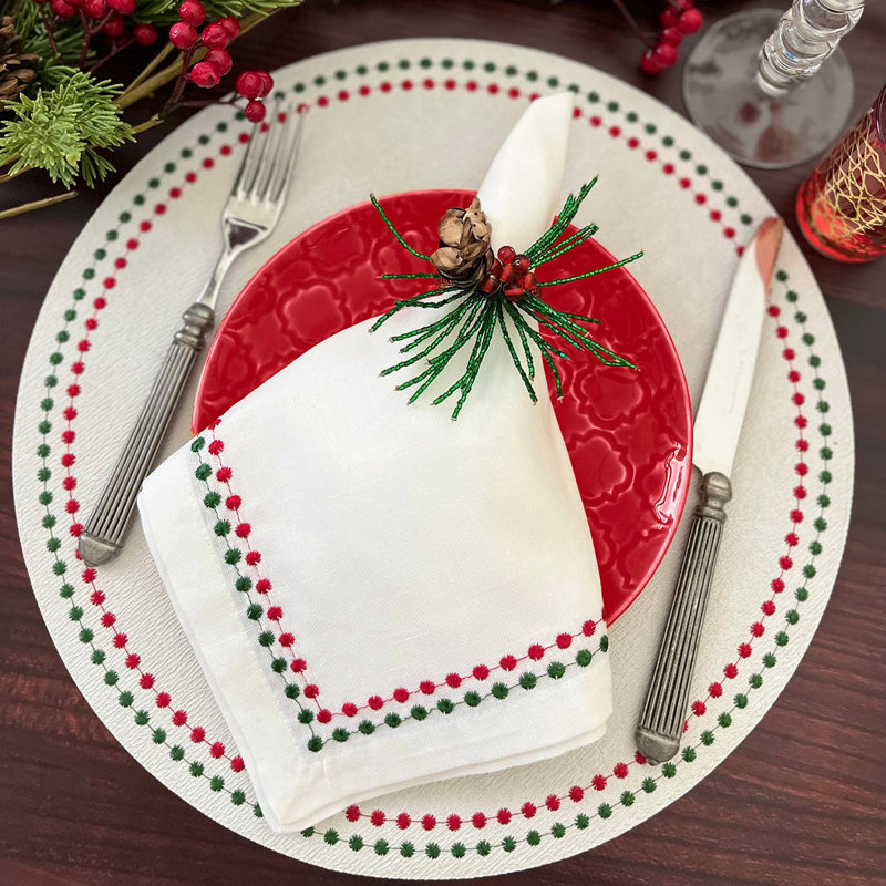 Pearls Square Napkins, White/Navy