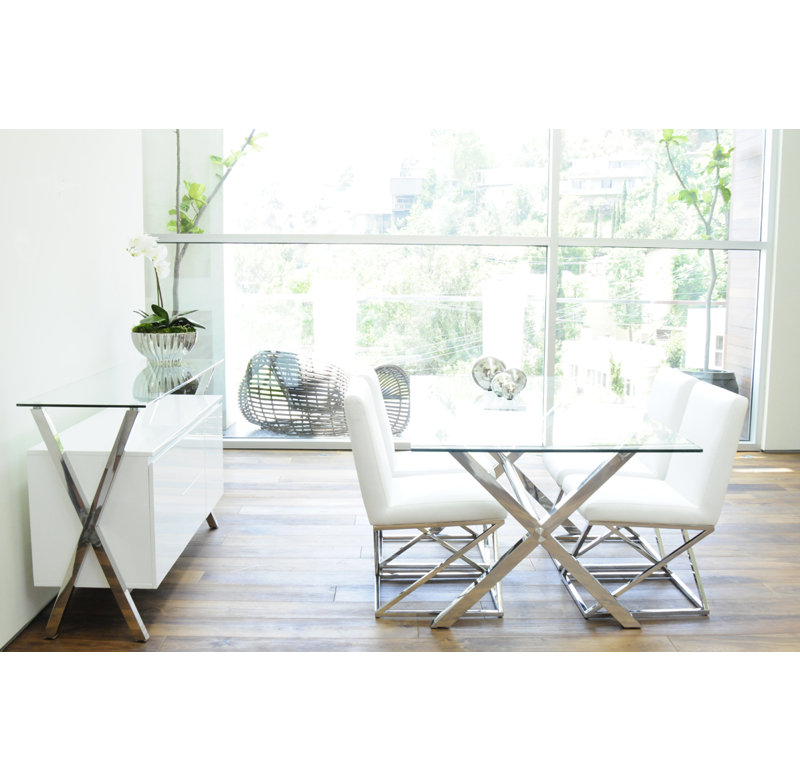Beverly Glass Top Metal Base Dining Table