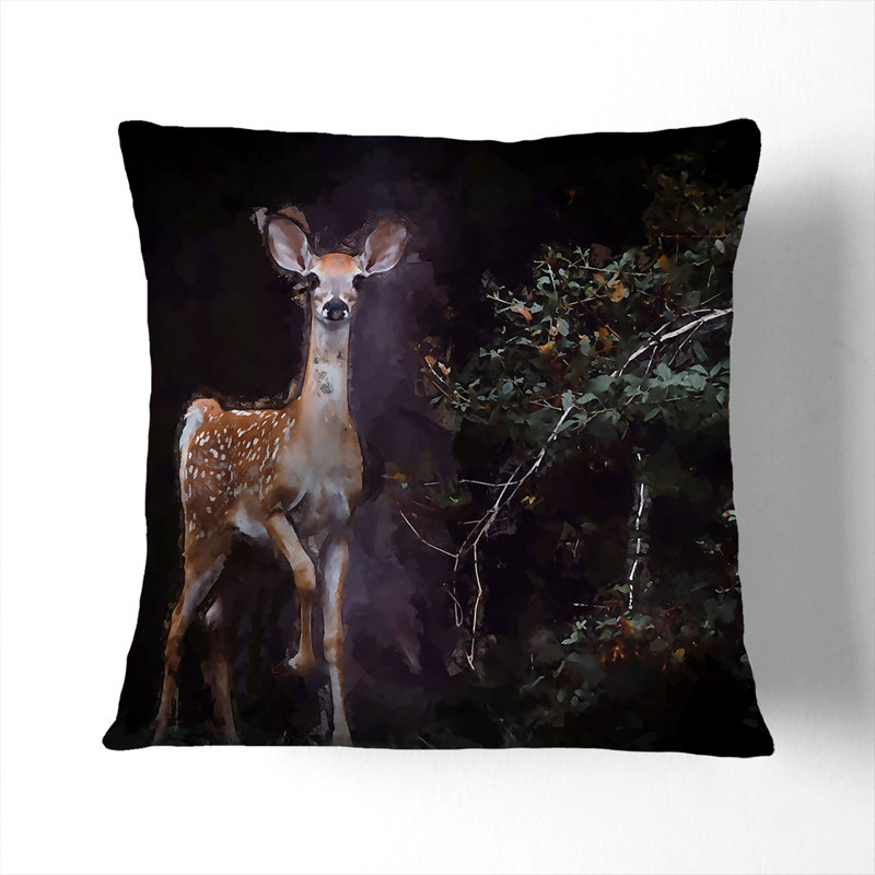 Curious Fawn In Abstract Square Throw Cushion, 40cm H x 40cm W x 15cm D