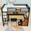 Lit mezzanine simple TG avec bureau et tablettes de rangement, tiroirs
