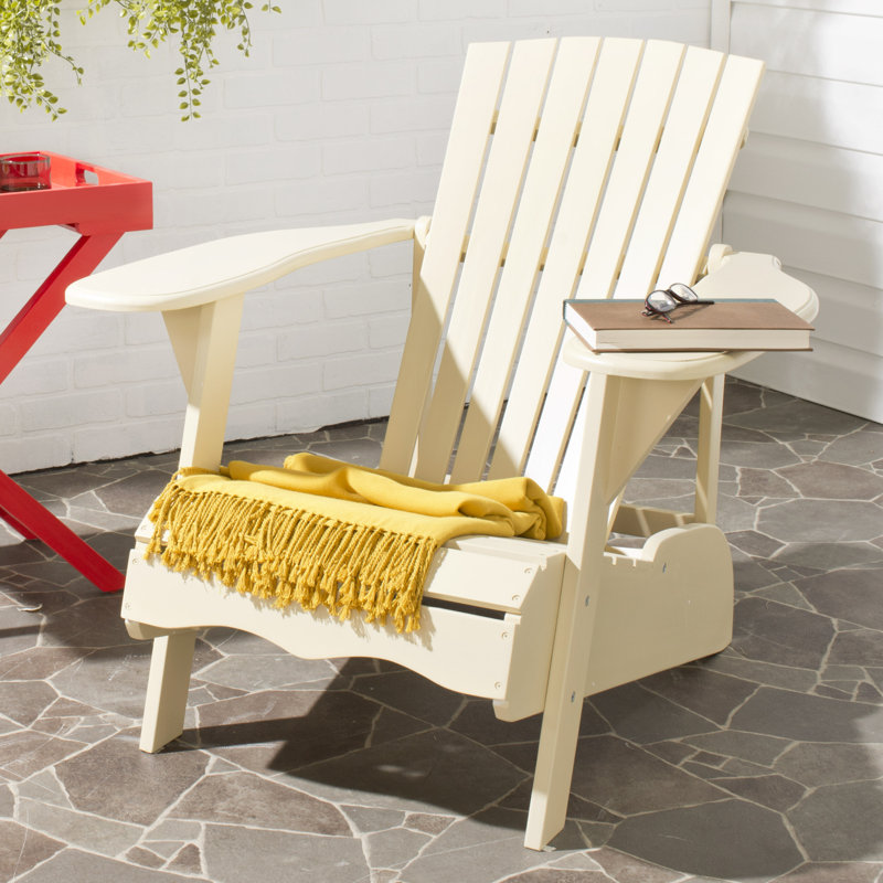 Chaise Adirondack en bois Melida, Blanc cassé