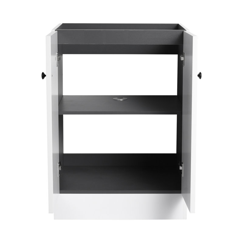 Meuble-lavabo autoportant 24 po et 2 portes d'armoire à fermeture en douceur - sans le lavabo, White