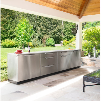 Outdoor Kitchen Stainless Steel 96" W x 24" D x 36.5" H 3-Piece Modular Cabinet Set