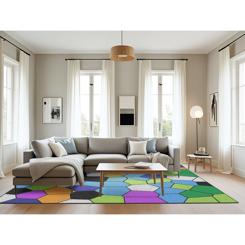 Tapis orange à motif géométrique, Rectangle 8 pi x 12 pi