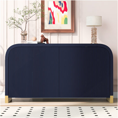 4-Door Curved Corner Design Wavy Door Panel  Cabinet With Adjustable Shelves, Suitable For Study, Living Room And Entrance