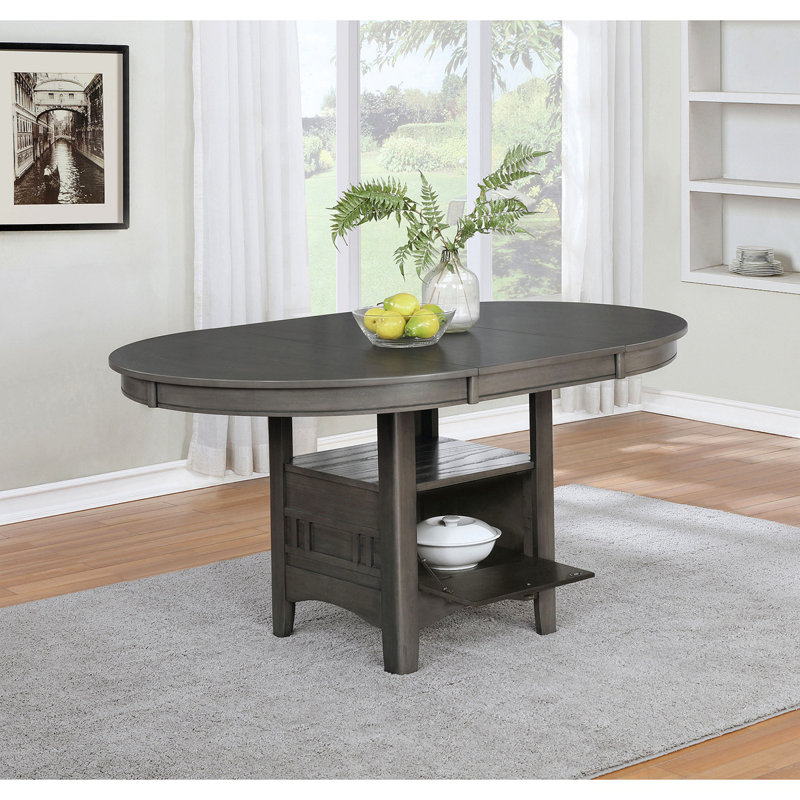 Table de salle à manger ovale à rallonge gris moyen avec rangement intégré, hauteur de 30,5 po, 96,87 lb, pour rangement à 4 zones et rallonge, 42 po de large, salon