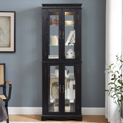 Vitrine lumineuse en verre avec cadre en bois