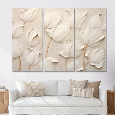 Minimalism White Tulips Symphony - Tulips Wall Art Print Set