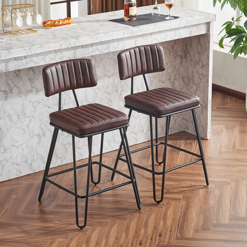 Ensemble de tabourets de bar rembourrés en similicuir avec dossier, Brun