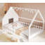 Lit blanc en bois pleine grandeur pour maison avec clôture et fenêtre-1966391308