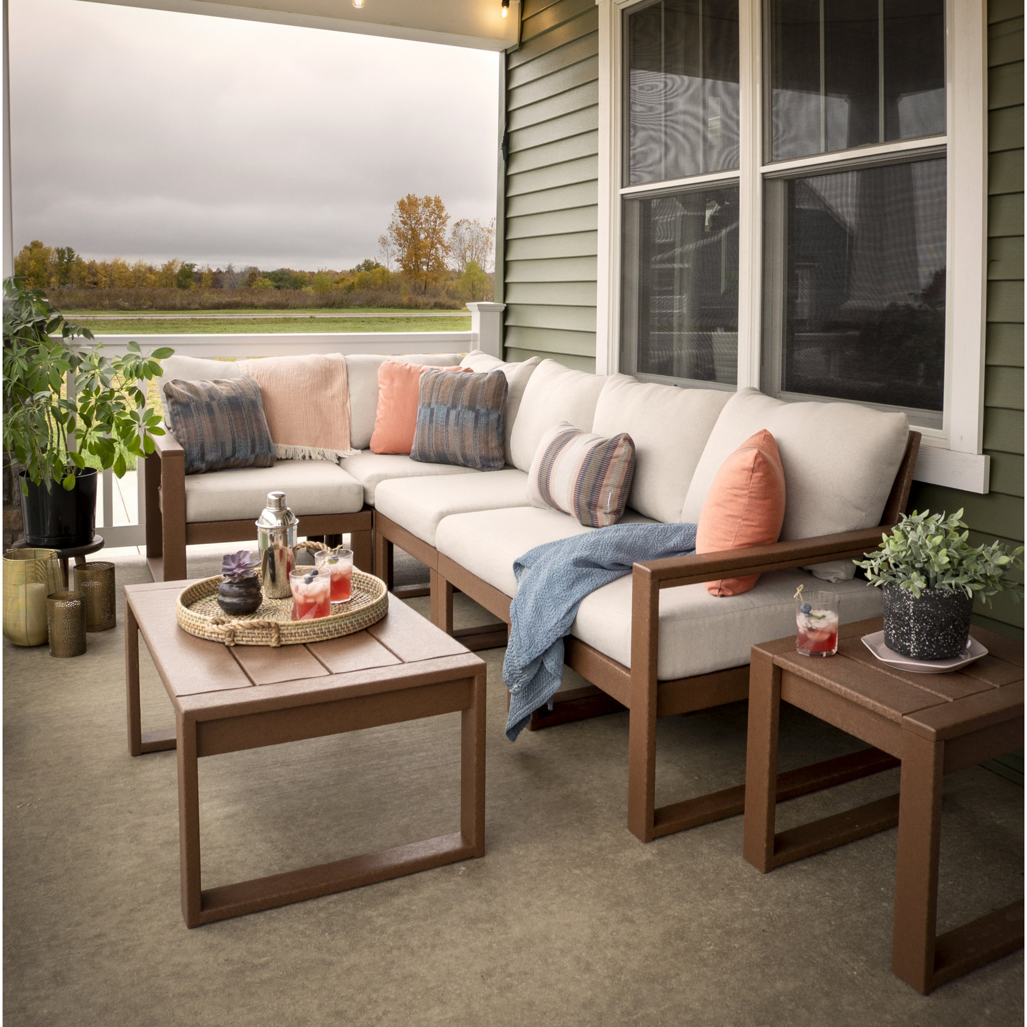 EDGE 5 - Person Seating Group with Cushions, Teak, Dune Burlap