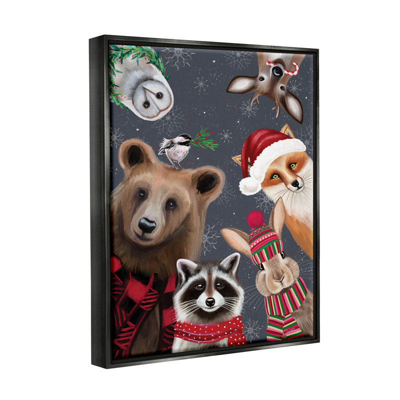 «Cozy Woodland Creatures» par Elizabeth Tyndall - peinture sur toile, Cadre flottant noir de jais