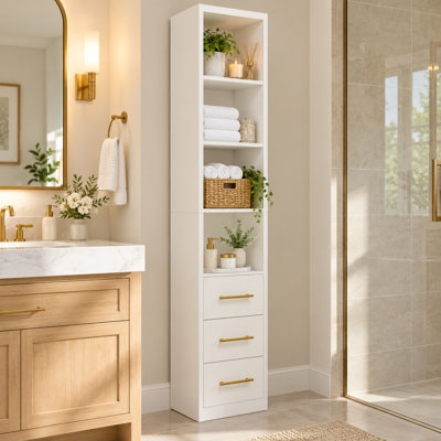 85.04" Tall Bathroom Storage Cabinet with Drawers and Anti-Tip Device