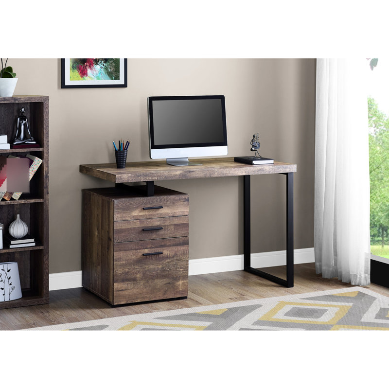 Bureau contemporain pour bureau à la maison, l 48 po, plateau en stratifié brun, pieds en métal noir, avec bureau pour ordinateur portable de 48 po pour bureau, surface, cadre, configuration réversible,