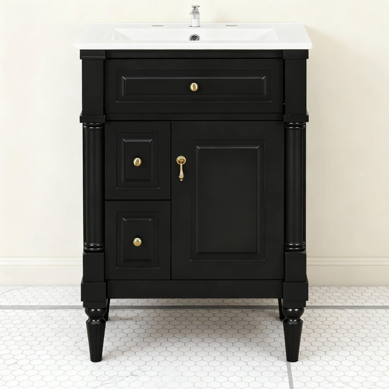 Meuble-lavabo 24 po avec lavabo, noir, Noir