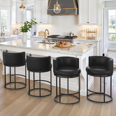 26" Swivel Counter Height Bar Stools With Arms and Footrest, Upholstered Cushion Full-Round Seat