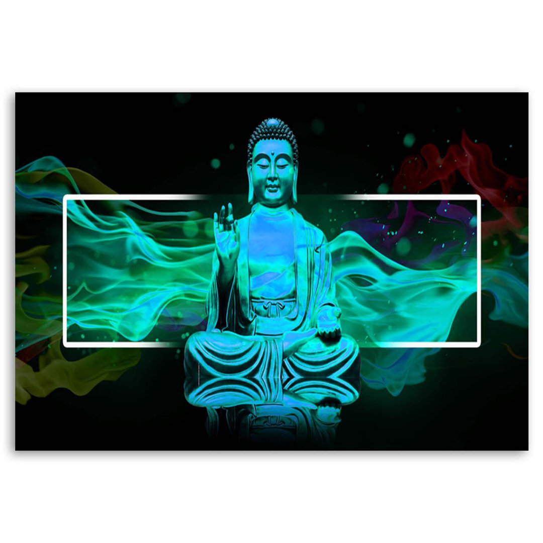 Leinwandbild Meditating Buddha Zen Turquoise