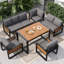 Outdoor Sofa Set With Acacia Wood Armrests, Metal Frame & Splash-proof Cushions