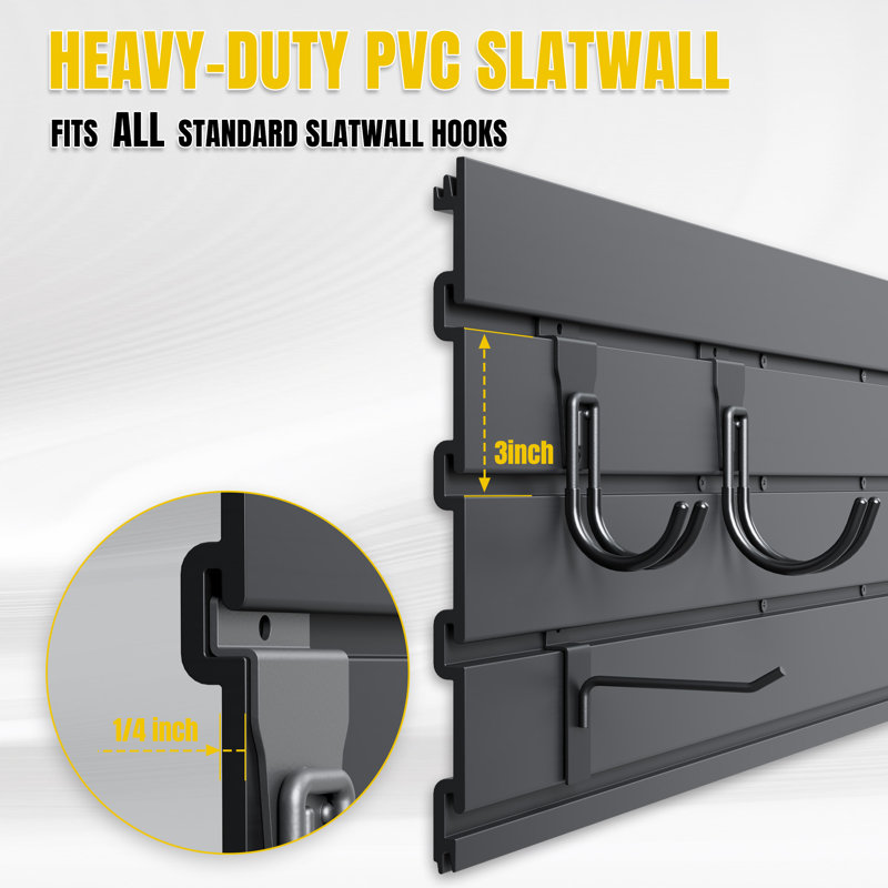 Slatwall Panel 8' X 4' PVC Heavy Duty Garage Organizing System, Black