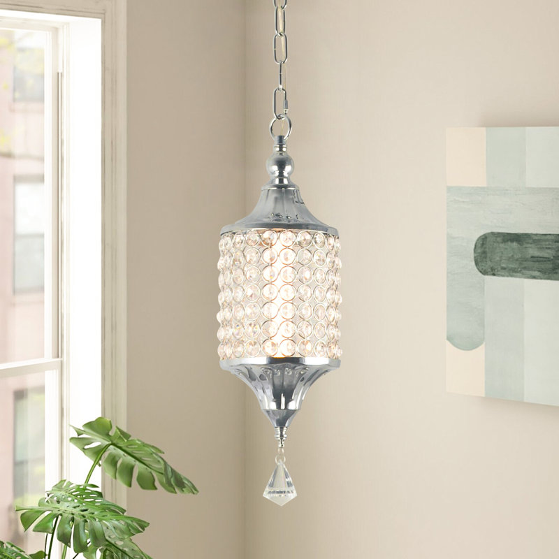 Luminaire suspendu chromé 1 lumière DEL à intensité variable en cristal