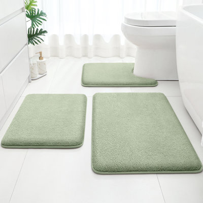  Upgraded Bathroom Rugs Set 3 Piece, Ultra Soft Memory Foam Bath Mats, Super Absorbent Non Slip Washable U-Shaped Toilet Bath Rug (Sage Green, 17"x24"+20"x32"+U-Shaped 20"x24")