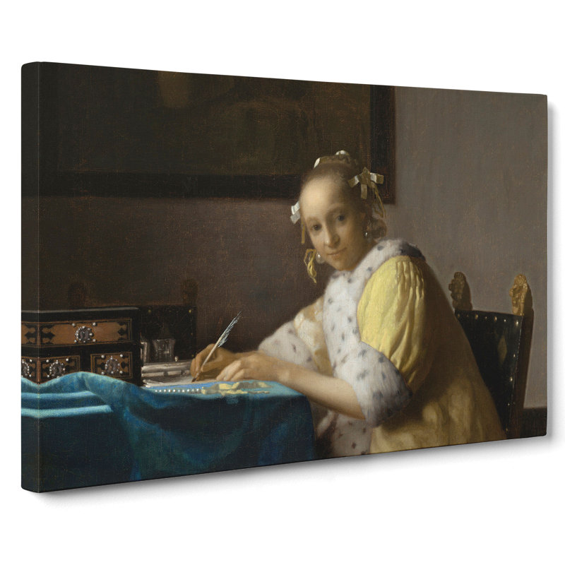 A Lady Writing A Letter by Johannes Vermeer - Wrapped Canvas Painting, 50cm H x 76cm W x 3cm D