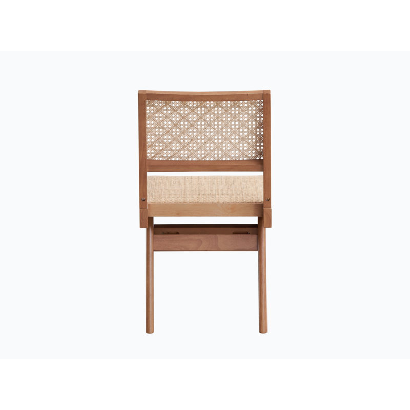 Natural Upholstered Side Chair with Rattan Back, 32" Height
